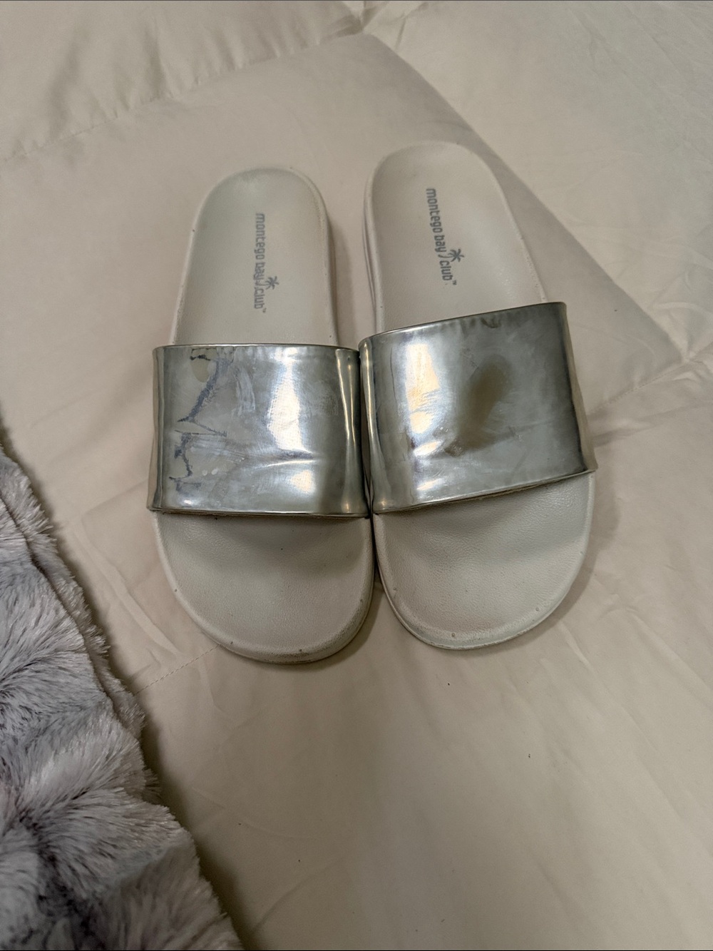 Montego Bay Club Metallic Silver Slide Sandals